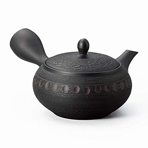 宝龍黒泥平型松皮カット急須
