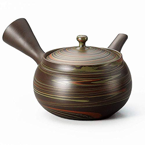 陶仙三色練込つば丸茶切急須